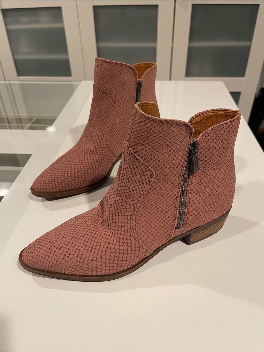 Lucky Brand Dusty Rose Snakeskin Ankle Booties
